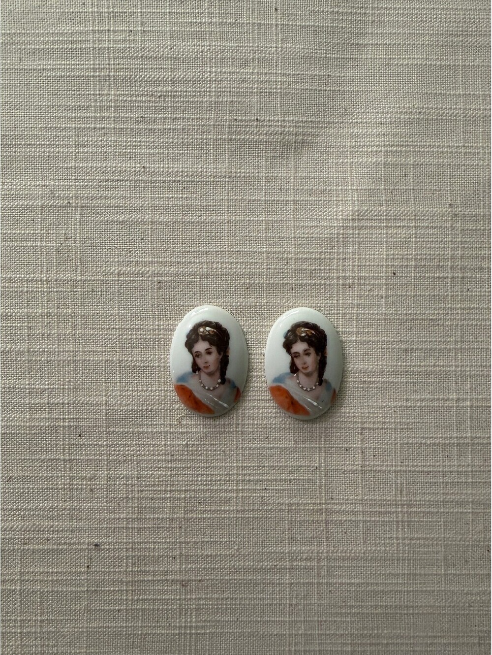 Pair of Portrait Porcelain Cabochons